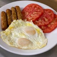 TURKEY LINKS & EGGS · Two Eggs Any Style and 4 Turkey Sausage Links w/ Choice of Potato and Choice of Toast or Pan...