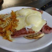 UNCLE BENNY · Poached Eggs, Ham off the Bone, Toasted English Muffin, Homemade Hollandaise Sauce. Served w...