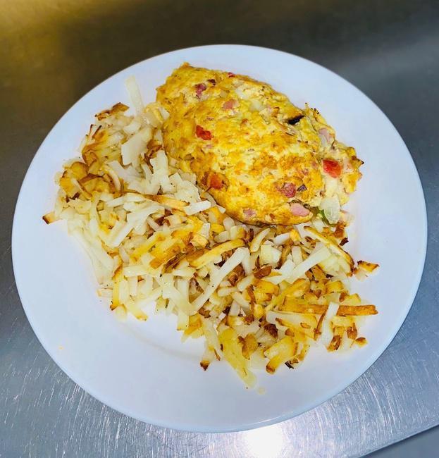 BUILD YOUR OWN OMELETTE · Choose 2: Bacon, Ham, Sausage, Chorizo, Avocado, Onion, Mushroom, Spinach, Tomato, Broccoli, Green Pepper, Asparagus or Choice of Cheese
Each Additional Item .50

Served w/ Hash Browns or Fruit & Toast or Pancakes