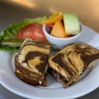 PATTY MELT · Angus & Chuck 1/2Lb with Onion & American Cheese on Marble Rye. Served with Fries or Soup