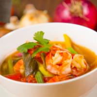 11. Tom Yum Soup · Thai-style hot and sour soup in clear broth with a touch of lemongrass, chili paste, lime le...