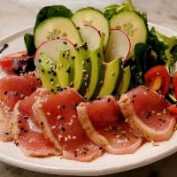 Tuna Tataki Salad  · Mixed Greens / Cherry Tomatoes / Avocado / Cucumber / Ponzu Dressing