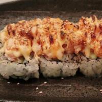 Volcano Roll · California Roll / Baked Langoustine Lobster / Japanese Kewpie Mayo / Masago / Eel Sauce