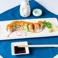 Orange Dragon Roll · Raw. Spicy tuna roll with fresh salmon, avocado and orange tobiko.