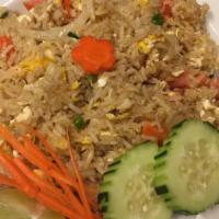 40. Crab Fried Rice  ·  Fried rice with crab meat, eggs, onion, tomato, carrot, and green onion.