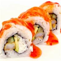 Sweet Chili Shrimp Roll · In : Shrimp tempura, Crab, Avocado, Cucumber 
Out : Shrimp, sweet chili sauce