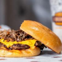Philly Burger · 4 oz. Philly steak, sauteed onions, American cheese, ketchup, and mayonnaise on a fresh bake...