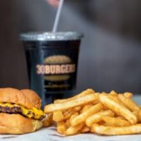 Kids Cheeseburger · Includes French fries and a small fountain drink.