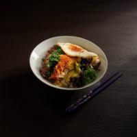  Bi Bim Bob · Steamed white rice mixed with red pepper sauce, vegetables, beef and fried egg. 