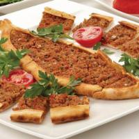Soujouk Pide · Thick dough crust topped with mozzarella cheese & soujouk