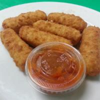 Mozzarella Sticks · 6 pieces. Deep-fried cheese sticks. Crispy on the outside, gooey on the inside. Served with ...