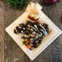 Beef Shawarma Plate  · Halal. Slices of seasoned certified Angus steak with rice, hummus, salad and tahini sauce. S...