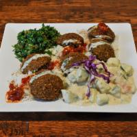 Falafel Plate  · Ground chickpeas, parsley, onion, spices, quickly deep-fried, served with salad and hummus. ...
