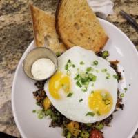 Breakfast Bowl · Mixed grains, seasonal veggies, sunny side eggs, sesame lime vinaigrette. Served with whole ...