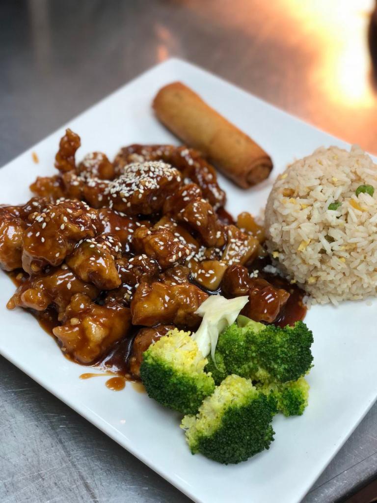 Glazed Sesame · Breaded and stir fried in a sweet sesame sauce served with steamed broccoli.