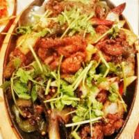 BF17. Sichuan Spicy Sizzling Lamb · Spicy.