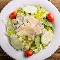 Garden Salad · Romaine and iceberg lettuce, spinach leaves, grape tomato, red onion and shaved asiago cheese.