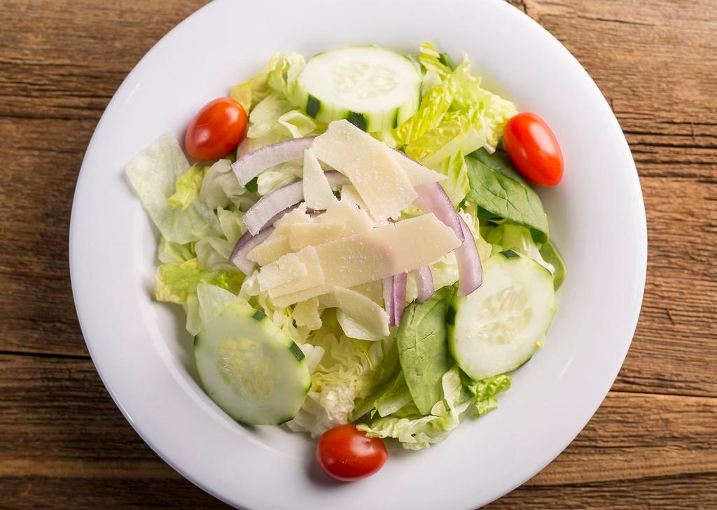 Garden Salad · Romaine and iceberg lettuce, spinach leaves, grape tomato, red onion and shaved asiago cheese.