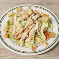 Chicken Salad · Chicken, lettuce, onions, tomato, avocado, corn, avocado, radish and Italian dressing.