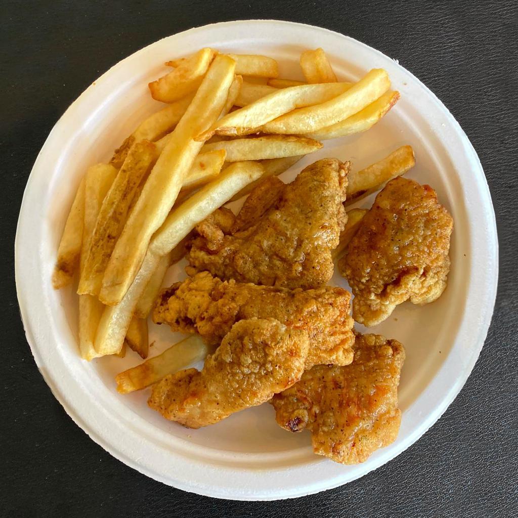 Chicken Tender Box · Our hand-cut, hand-breaded newest addition to our menu! Comes with 5 crispy tenders and a side of fries.