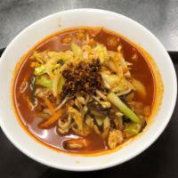 Challenge  Ramen · Hot and spicy soy sauce based chicken broth, topped with stir-fried chicken and vegetables, ...