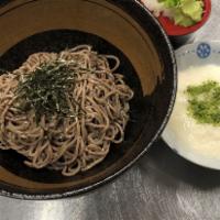 Tororo Soba  · Cold buckwheat noodles, served with soy sauce based dipping sauce, garnished with wasabi, gr...