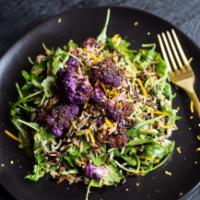 Wild Flower Salad · Roasted Purple Cauliflower, Wild Rice, Sautéed Greens