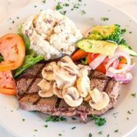 Top Sirloin Steak · A center cut 10 oz. top sirloin steak seasoned and grilled, topped with a rich Washington fo...