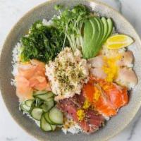Rainbow Sushi  Sashimi + Crab · regular size only  sashimi slices* (2 ea) of yellowtail, salmon and sesame-seared ahi, crab ...