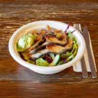 Unagi Poke · Grilled eel, romaine lettuce, cucumber, carrot, red cabbage, avocado, and edamame with eel s...