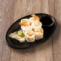 Shrimp Temp Roll · Tempura shrimp, cucumber and masago.