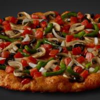 Guinevere's Garden Delight Pizza · Tomatoes, mushrooms, green peppers, onions and black olives on zesty red sauce.