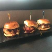 BBQ Chicken Slider Trio · BBQ, Aged cheddar, and caramelized onions.