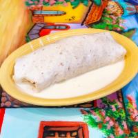 Burrito Mexicano  · Flour tortilla filled with sausage, rice, beans, lettuce, onions, guacamole, pico de gallo, ...