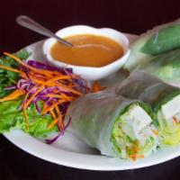 2.Tofu Fresh Salad Roll · 2 pieces. Soft rice paper wraps stuffed with rice noodle and fresh vegetable served with pea...