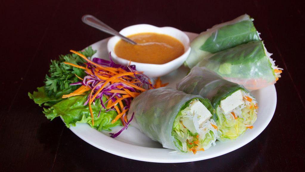 2.Tofu Fresh Salad Roll · 2 pieces. Soft rice paper wraps stuffed with rice noodle and fresh vegetable served with peanut sauce.