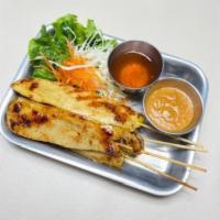 9. Thai Chicken Satay · 4 pieces. Skewers of chicken breast marinated in Thai herbs, grilled and served with plum sa...