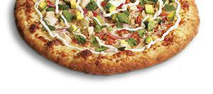 Mexican Chicken Pizza · Housemade pico de gallo, mozzarella, spicy lime chicken breast, red onions, avocado crema, sour cream, green onions and cilantro.