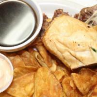 Mini Dip and Chips Sandwich · House-smoked roast beef and Swiss on a toasted French roll with crispy house chips and a cup...