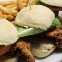 3 Crispy Chicken Sliders · Chicken tenders dipped in buttermilk and our signature breading, served on our fresh slider ...