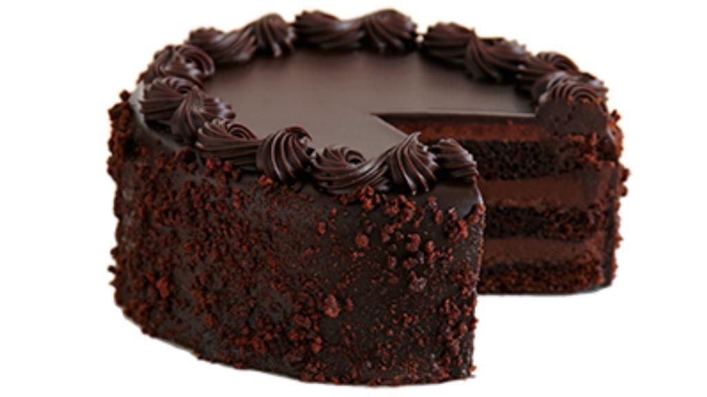 Layered Chocolate Cake · One slice of fresh and rich chocolate fudge layered cake.