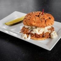 Smoked BBQ Pulled Pork Sandwich · Meat that has been broiled or roasted. 