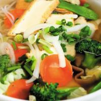 Veggie Noodle Soup · Hủ Tiếu Chay Soup
(Vegetarian noodle soup comes with Steamed tofu, mushroom, broccoli , carr...