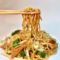 E9. Chow Mein (Mì Xào) · Vegan Noodles, vegan meats, tofu, veggies...

