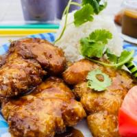 M4. Lemongrass Chicken (Đùi Gà Chiên) · Tofu, lemon grass, and BBQ sauce...