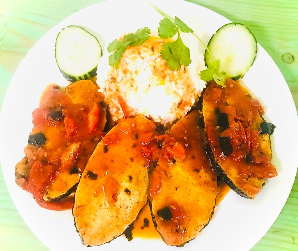 M11. Stew Fish (Cá Kho) · Vegan fish fillet with stewed tomato sauce