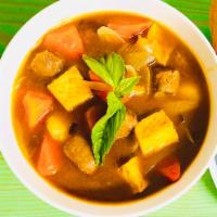 M12. Vegan beef stew (Bò Kho) · Vegan beef, tofu, carrots, onion, lemongrass....served with rice/bread/noodles