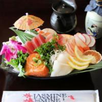 Sashimi Combo · 3 pieces of salmon, 3 pieces of yellowtail and 3 pieces of eel. Served with choice of miso s...