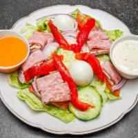 Chef Salad · Eggs, ham, salami, fresh mozzarella, roasted peppers, onions, lettuce, tomatoes, cucumbers a...