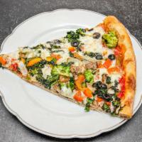 Veggie Pizza · Broccoli, spinach, mushrooms, olives, onions, peppers and sauce.  Mozzarella cheese availabl...